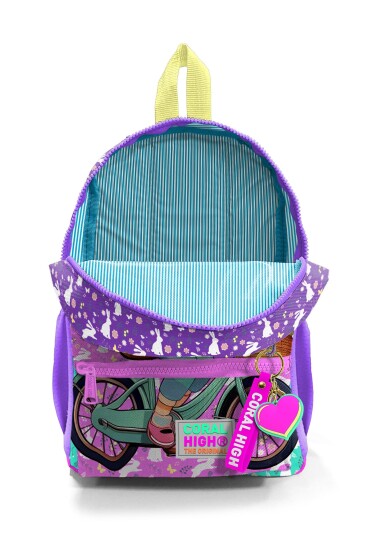 Minik Yuva Sırt Çantası Mor Pembe Bisikletli Kız Desenli İki Bölmeli 23569 - 4