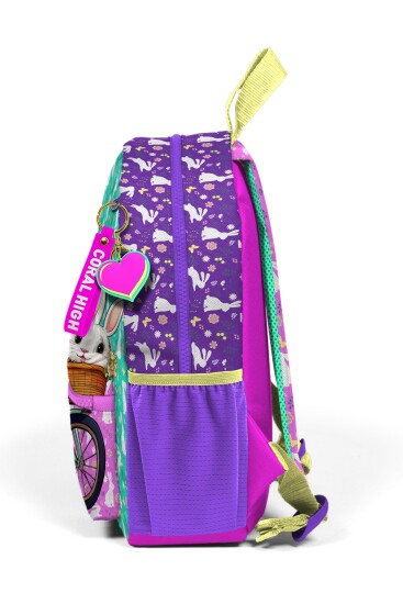 Minik Yuva Sırt Çantası Mor Pembe Bisikletli Kız Desenli İki Bölmeli 23569 - 2