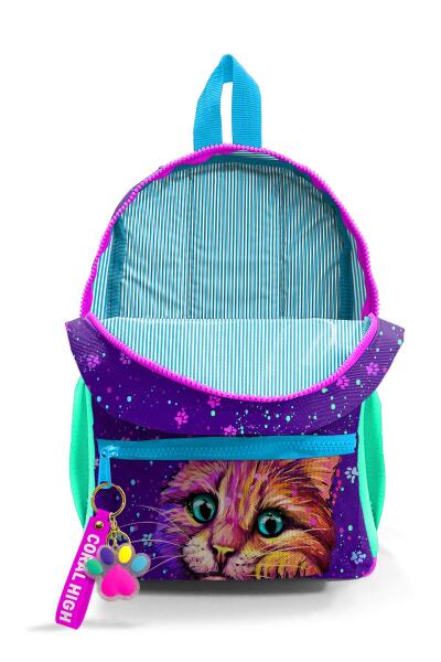 Minik Yuva Sırt Çantası Mor Pembe Kedi Desenli İki Bölmeli 23532 - 4