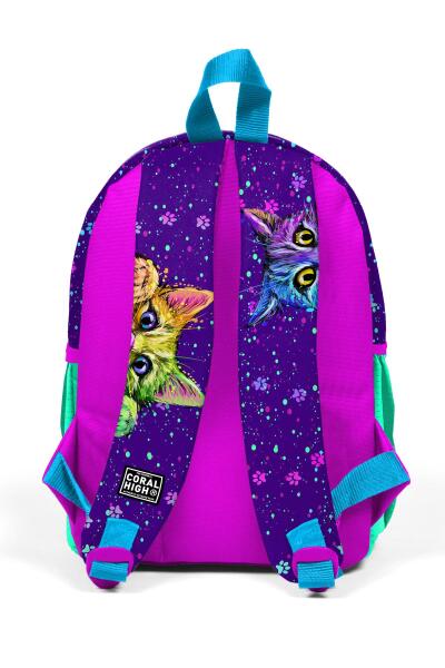 Minik Yuva Sırt Çantası Mor Pembe Kedi Desenli İki Bölmeli 23532 - 3