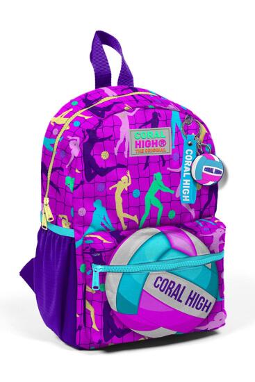 Minik Yuva Sırt Çantası Pembe Mor Voleybol Desenli İki Bölmeli 23561 