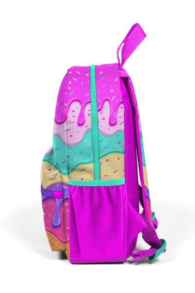 Minik Yuva Sırt Çantası Pembe Rengarenk Dondurma Desenli İki Bölmeli 23531 - 6