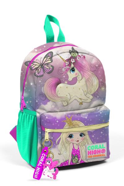 Minik Yuva Sırt Çantası Pembe Su Yeşili Unicornlu Kız Desenli İki Bölmeli 23533 - 1