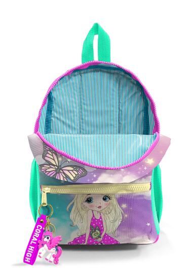 Minik Yuva Sırt Çantası Pembe Su Yeşili Unicornlu Kız Desenli İki Bölmeli 23533 - 4