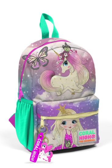 Minik Yuva Sırt Çantası Pembe Su Yeşili Unicornlu Kız Desenli İki Bölmeli 23533 - 1