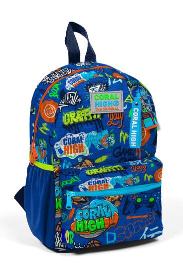 Minik Yuva Sırt Çantası Saks Grafiti Desenli İki Bölmeli 23567 