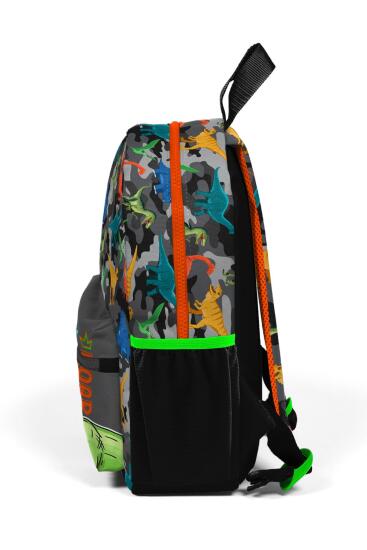 Minik Yuva Sırt Çantası Siyah Gri Dinozor Desenli İki Bölmeli 23544 - 6