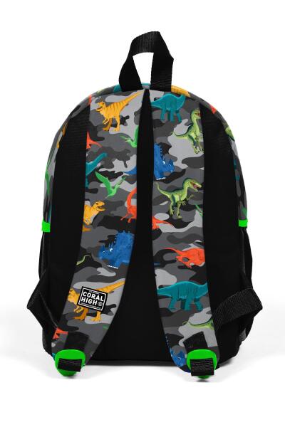 Minik Yuva Sırt Çantası Siyah Gri Dinozor Desenli İki Bölmeli 23544 - 3
