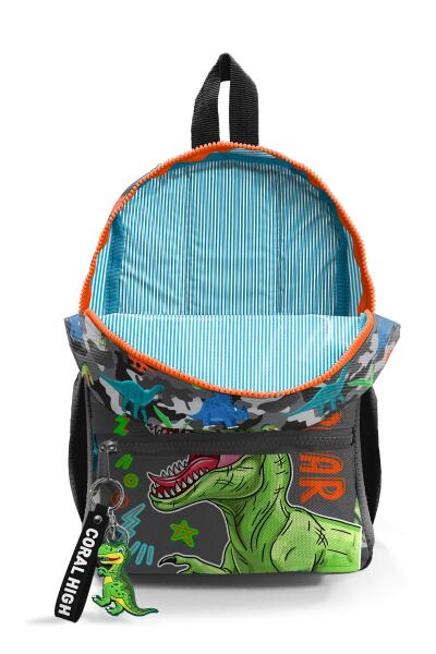 Minik Yuva Sırt Çantası Siyah Gri Dinozor Desenli İki Bölmeli 23544 - 4