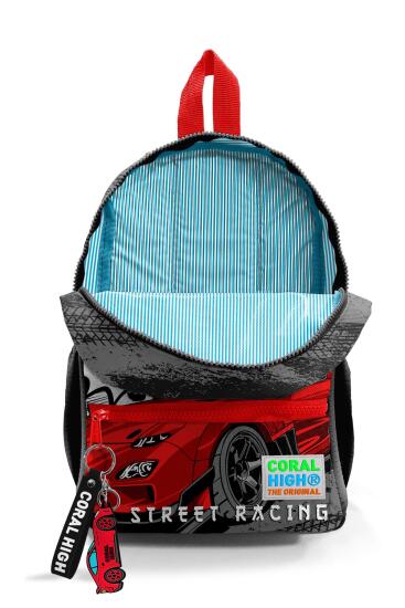 Minik Yuva Sırt Çantası Siyah Kırmızı Anime Araba Desenli İki Bölmeli 23547 - 4