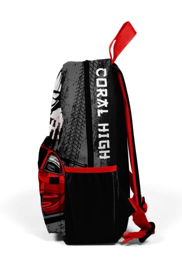 Minik Yuva Sırt Çantası Siyah Kırmızı Anime Araba Desenli İki Bölmeli 23547 - 6