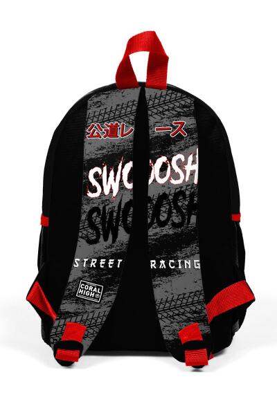 Minik Yuva Sırt Çantası Siyah Kırmızı Anime Araba Desenli İki Bölmeli 23547 - 3