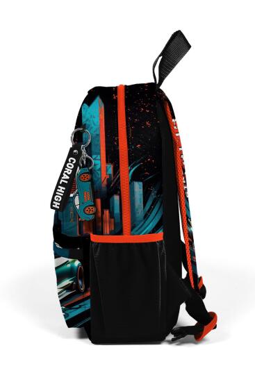 Minik Yuva Sırt Çantası Siyah Nefti Yarış Arabası Desenli İki Bölmeli 23565 - 6