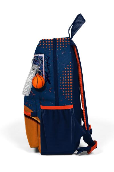 Minik Yuva Sırt Çantası Turuncu Lacivert Basketbol Desenli İki Bölmeli 23566 - 6