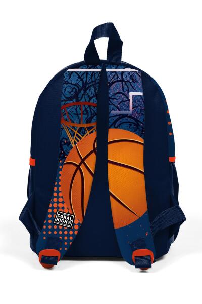 Minik Yuva Sırt Çantası Turuncu Lacivert Basketbol Desenli İki Bölmeli 23566 - 3