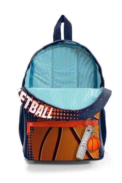 Minik Yuva Sırt Çantası Turuncu Lacivert Basketbol Desenli İki Bölmeli 23566 - 4