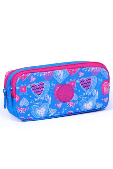 Coral High Kids Mavi Kalp Desenli İki Bölmeli Kalem Çantası 12485 