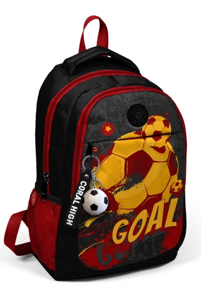 Coral High Kids Siyah Sarı Kırmızı Goal Desenli Okul Sırt Çantası 14381 - 1